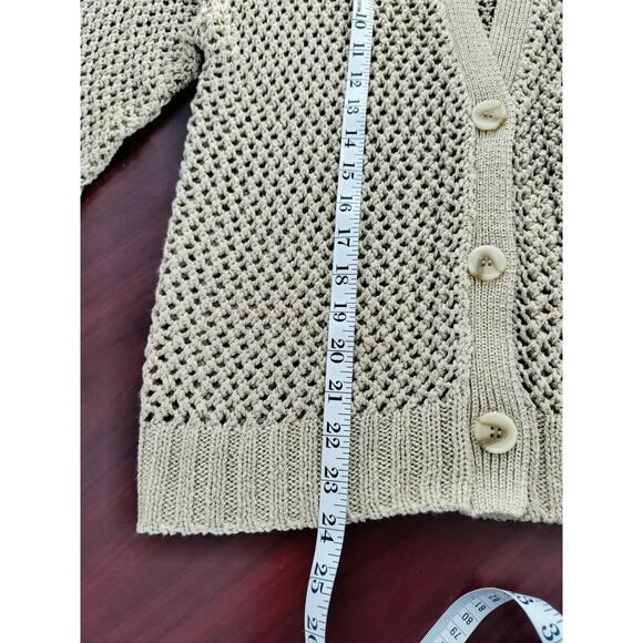 Stone & Sky Open Knit Cardigan Women's Sz L Tan/Gold Button up Long Sleeve - Picture 8 of 10